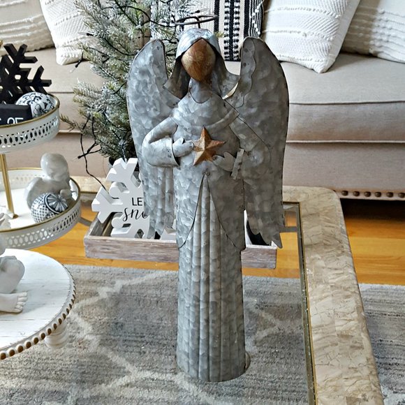NEW! RUSTIC Farmhouse TALL 21" STANDING ANGEL W/STAR - Picture 1 of 4